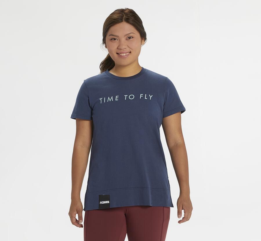Hoka One One Womens Tee - Brand - Navy - ODQZ86215